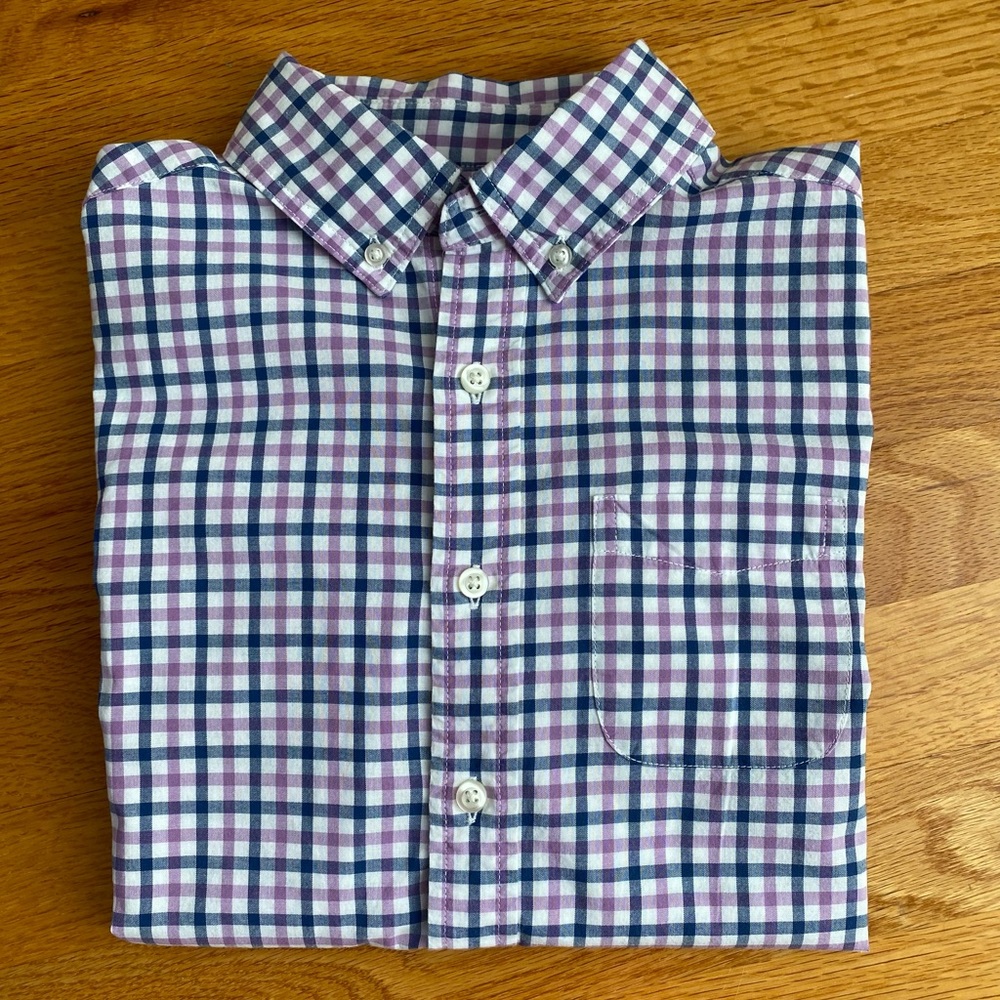 Lands’End Boy’s Button Down Checked Shirt, Size M Color: Navy & Lavender.
